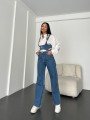 Ayrılabilir Büstiye Denim Salopet Tulum - Mavi