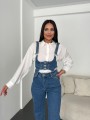 Ayrılabilir Büstiye Denim Salopet Tulum - Mavi