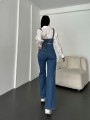 Ayrılabilir Büstiye Denim Salopet Tulum - Mavi