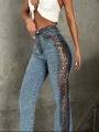 Leopar Şeritli Plazzo Pantolon